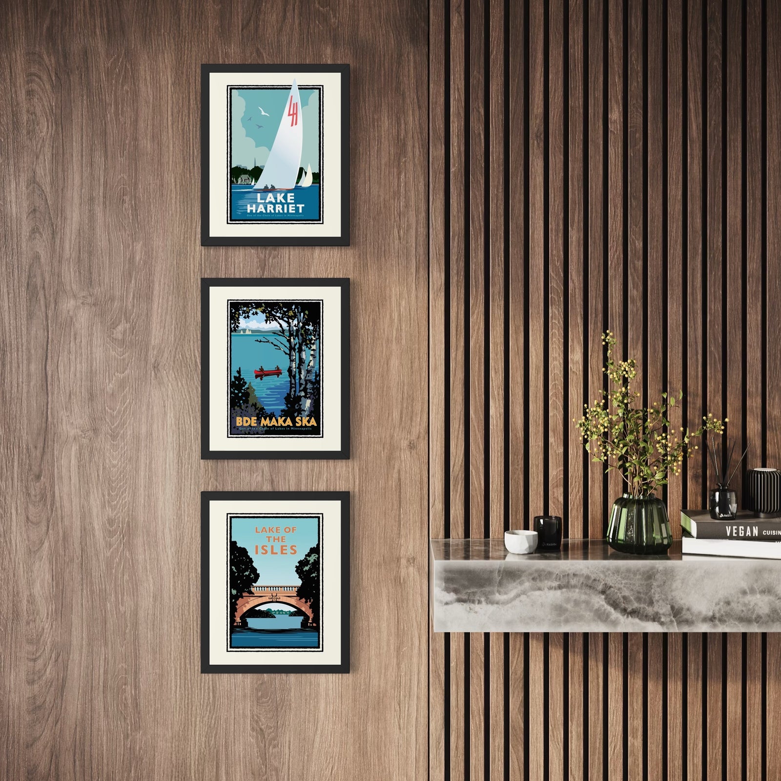 Minneapolis Chain of Lakes Art – Set of 3 Prints