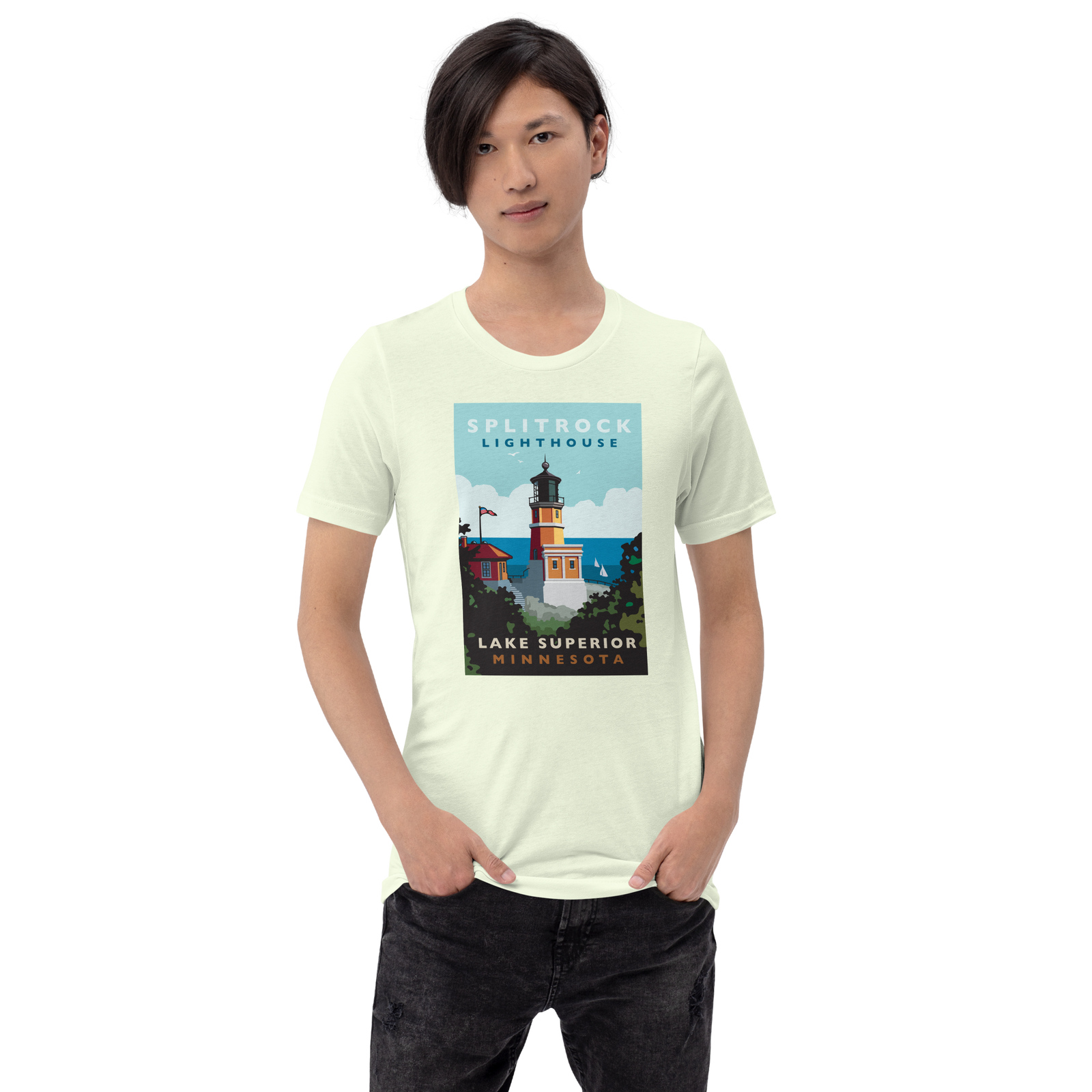 Landmark MN | Split Rock Lighthouse on White Unisex T-Shirt