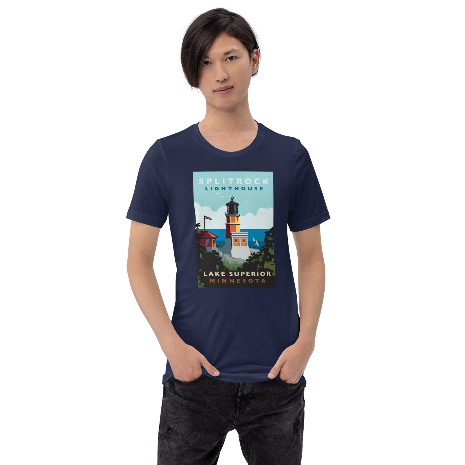 Landmark MN | Split Rock Lighthouse on White Unisex T-Shirt