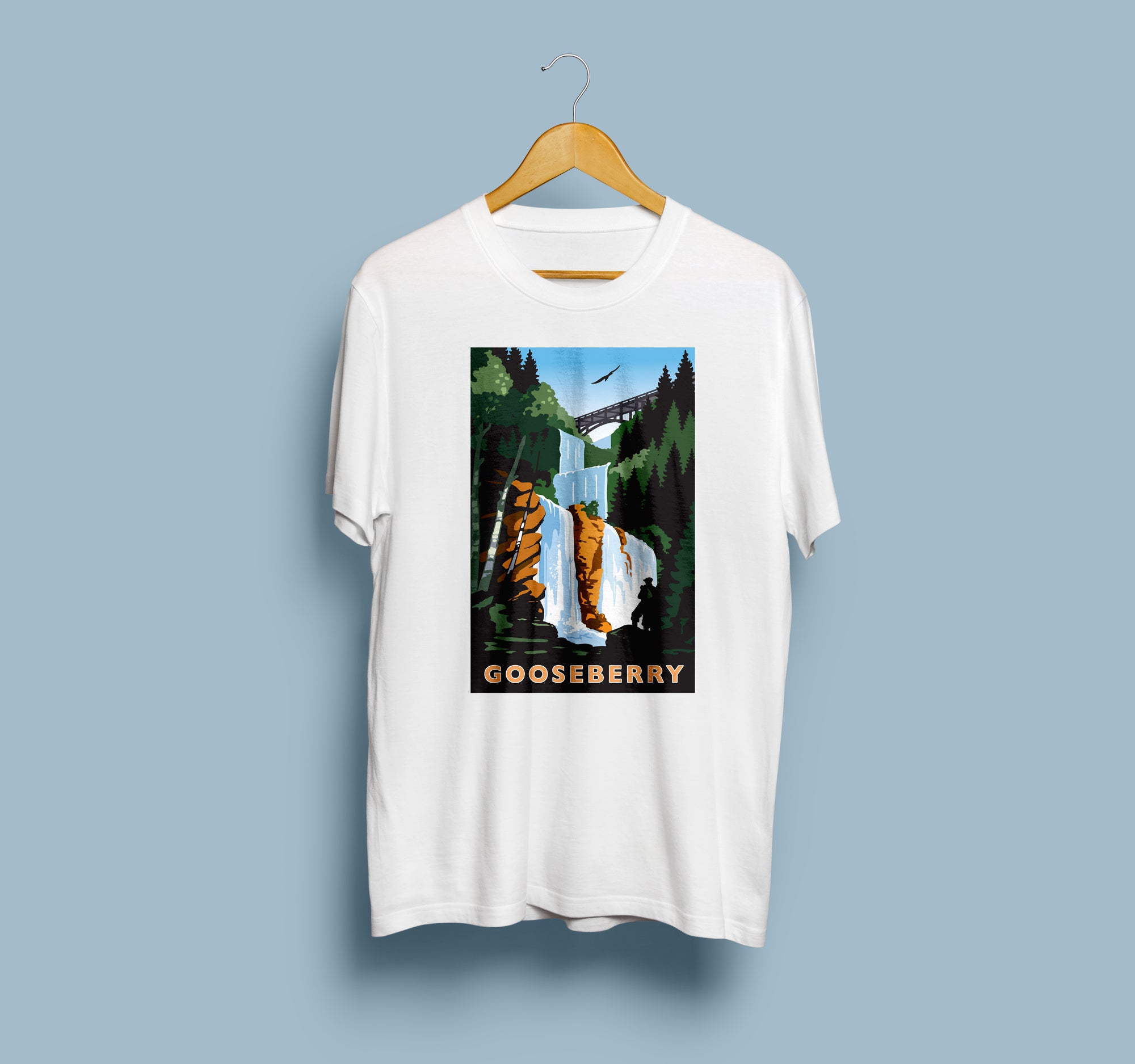 Landmark MN | Gooseberry Falls Print on White Unisex T-Shirt