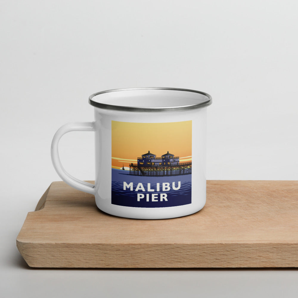 Landmark CA | Malibu Pier Sunset Enamel Camp Mug