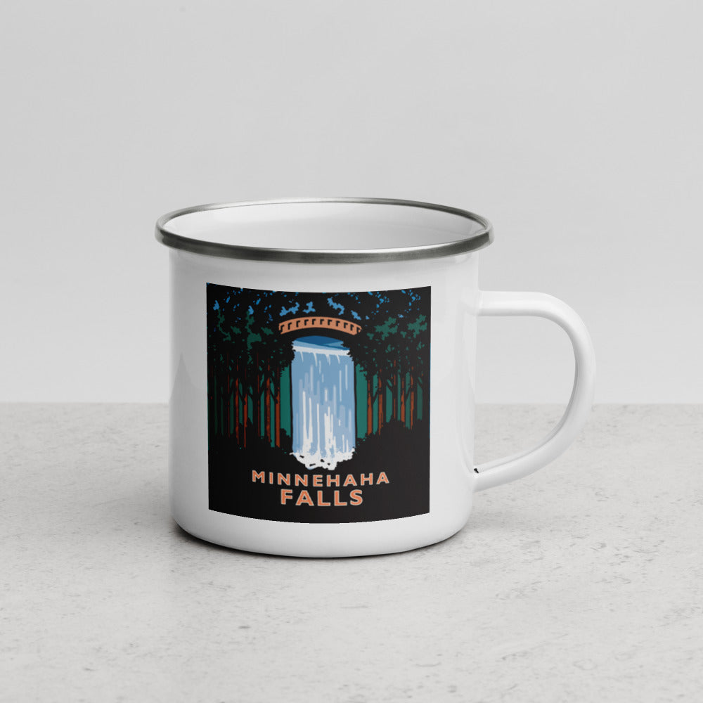 Landmark MN | Minnehaha Falls on White Enamel Mug