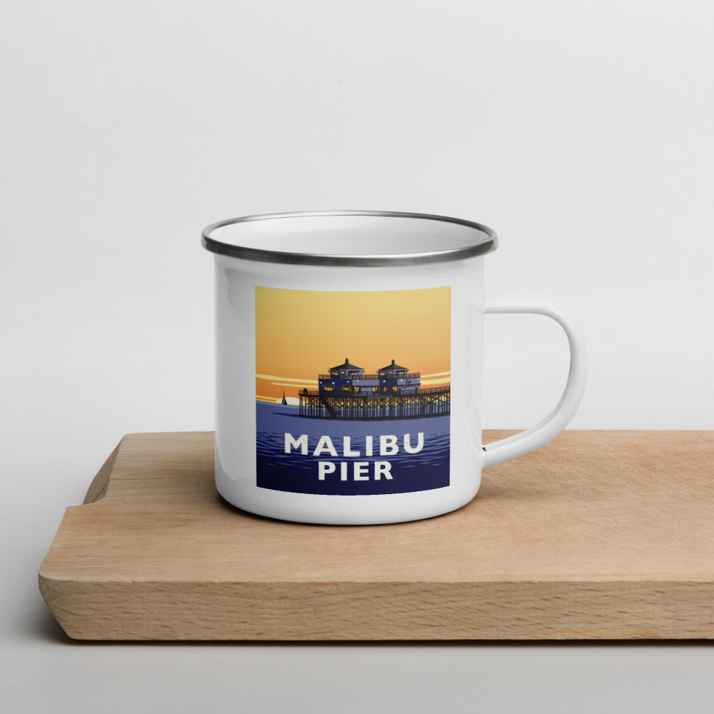 Landmark CA | Malibu Pier Sunset Enamel Camp Mug