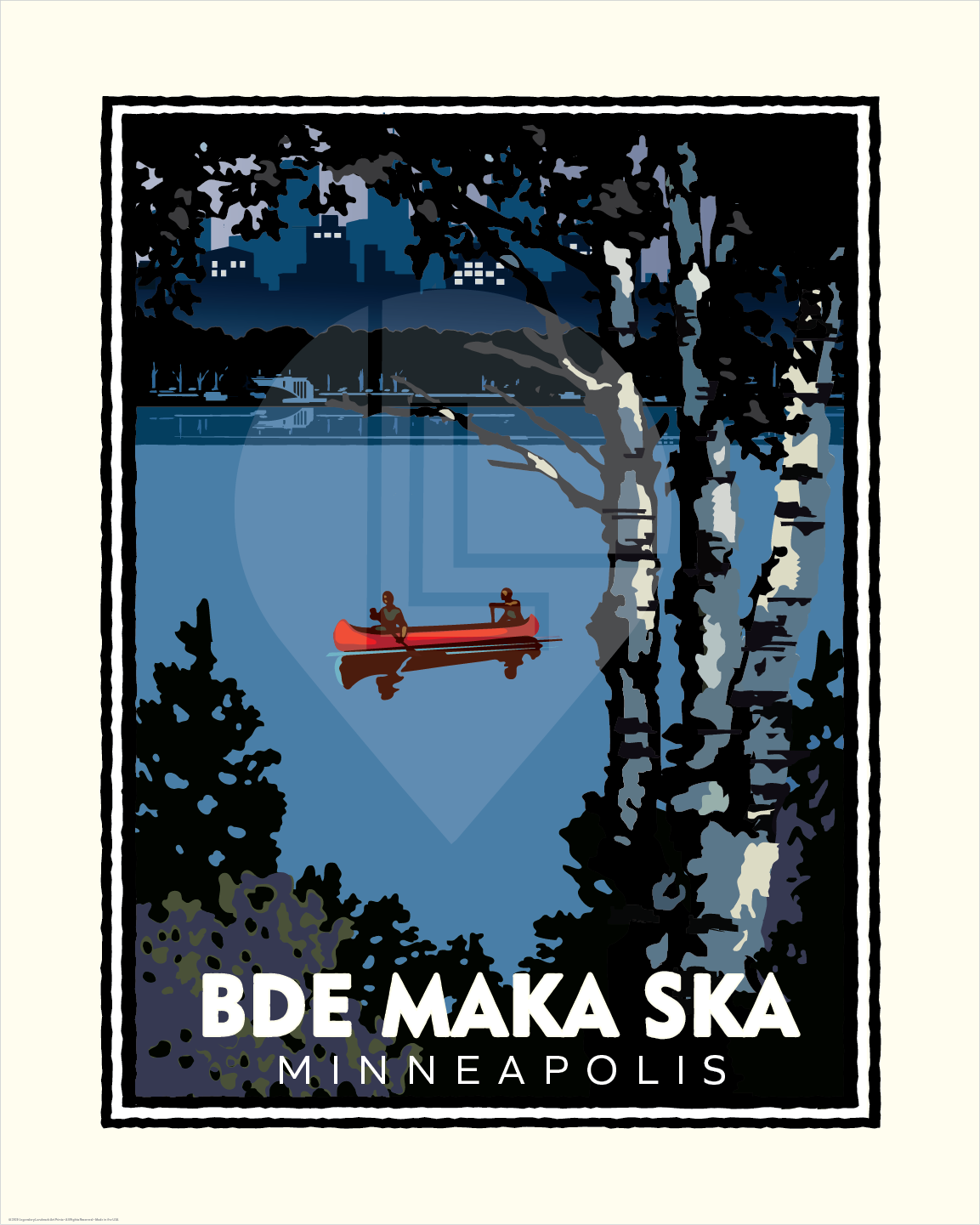 Landmark MN | Bde Maka Ska Art Print – Minneapolis Night Canoe Scene