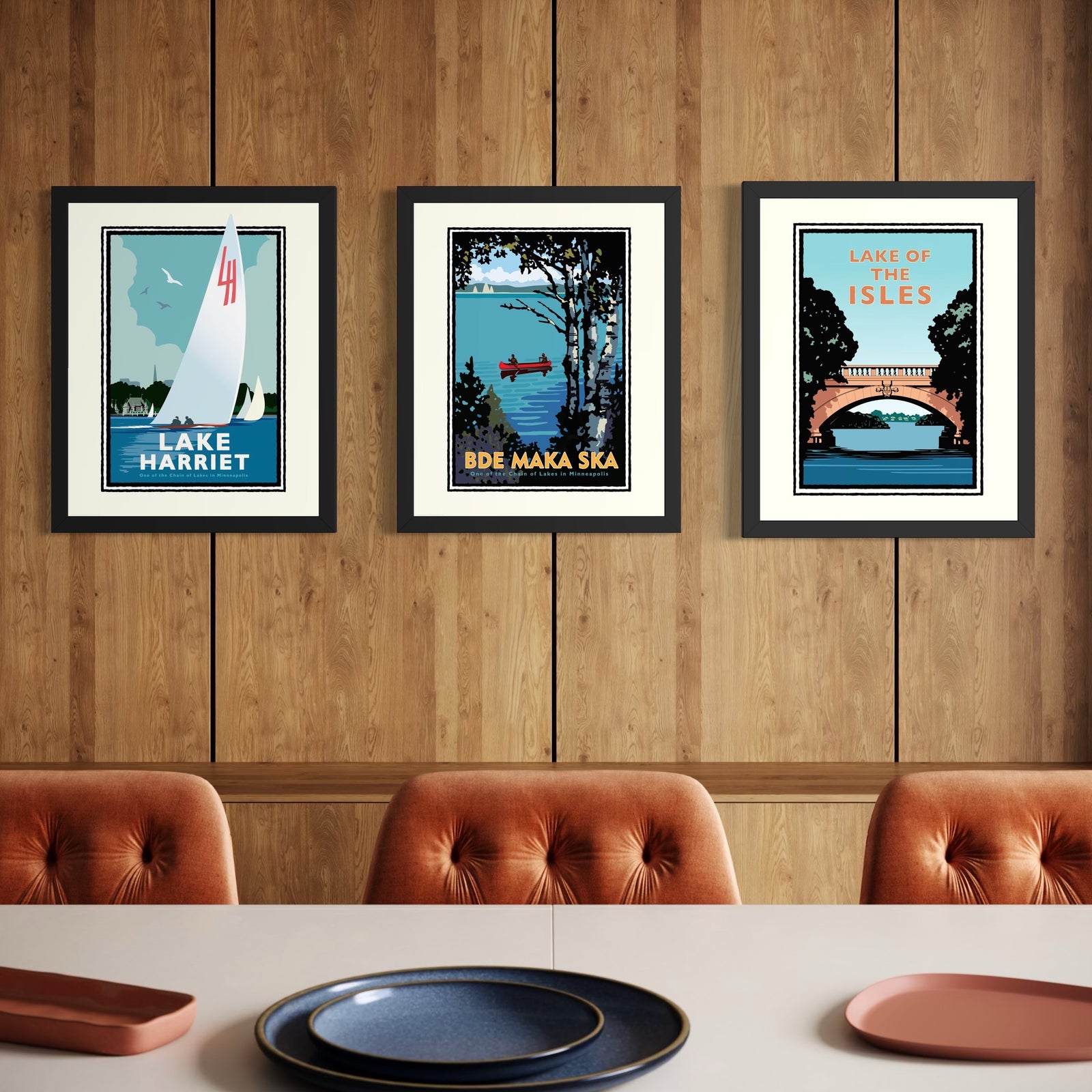 Minneapolis Chain of Lakes Art – Set of 3 Prints