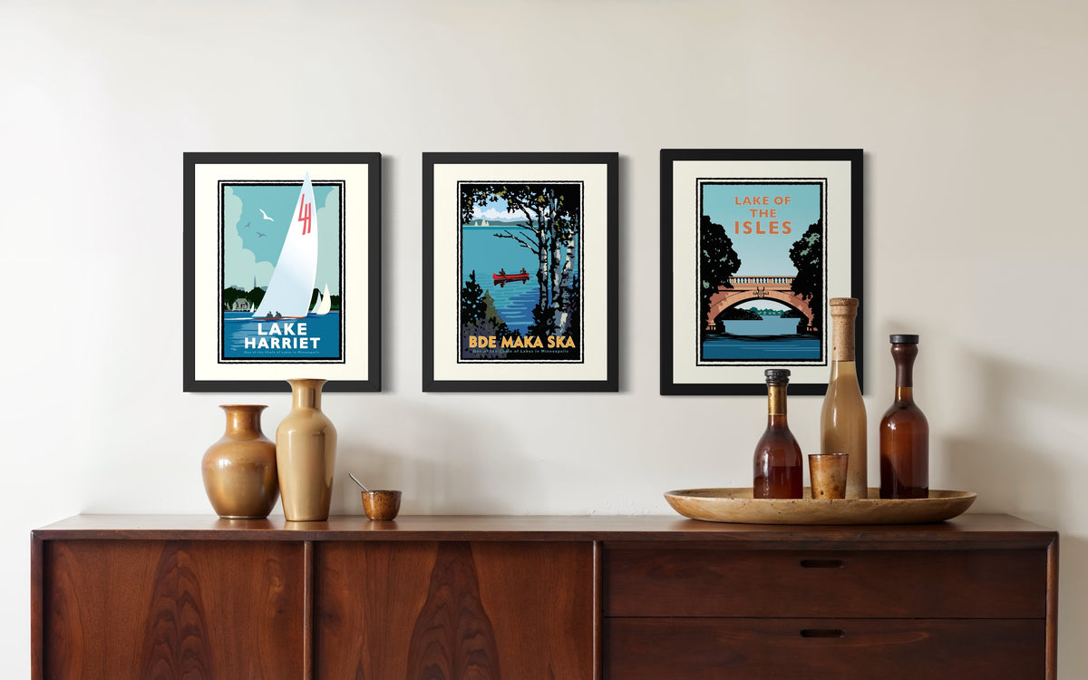 Minneapolis Chain of Lakes Art – Set of 3 Prints
