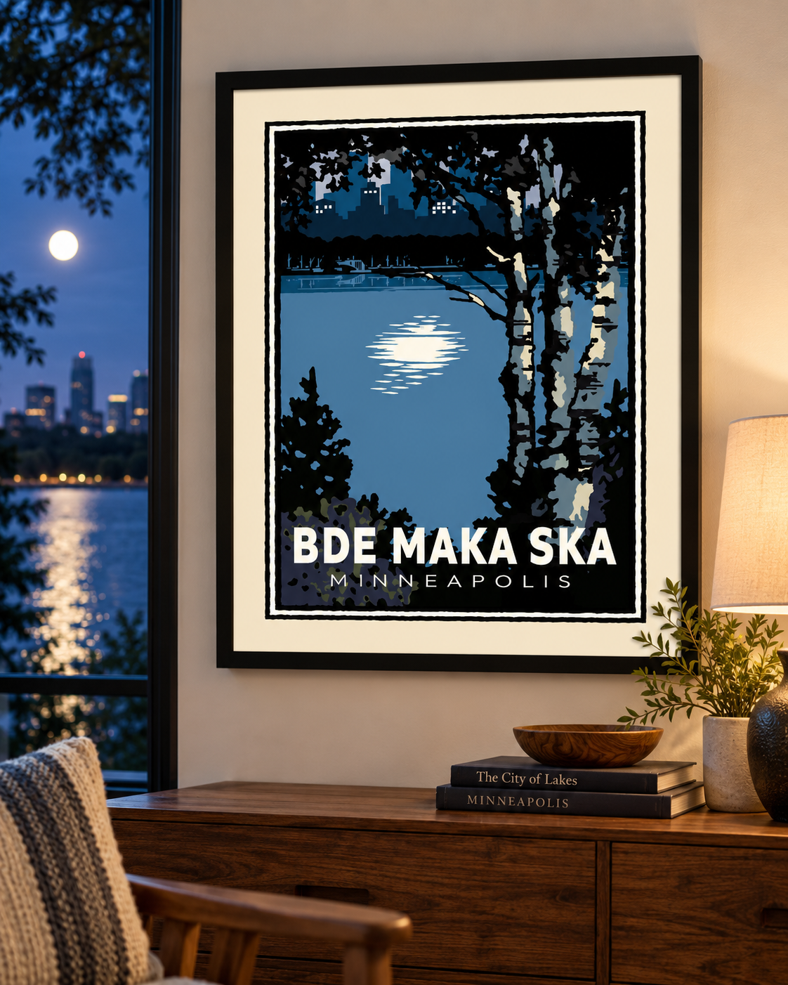 Bde Maka Ska Moonlit Minneapolis — Minnesota Art Print