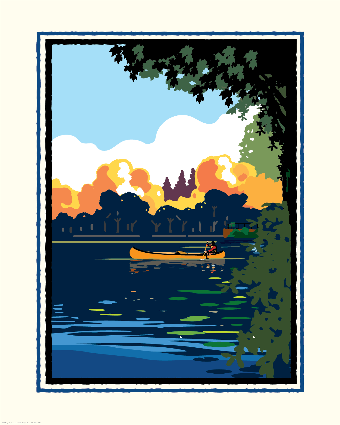 Custom Orange Canoe on Lake Art Print