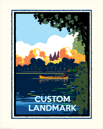 Custom Orange Canoe on Lake Art Print