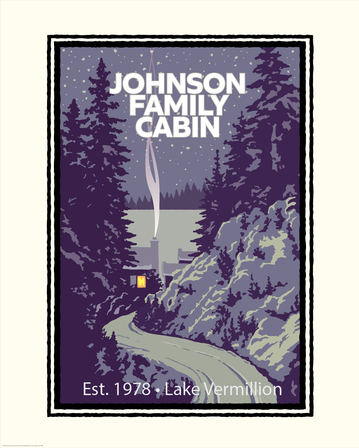 Up North Winter Cabin personalized event print