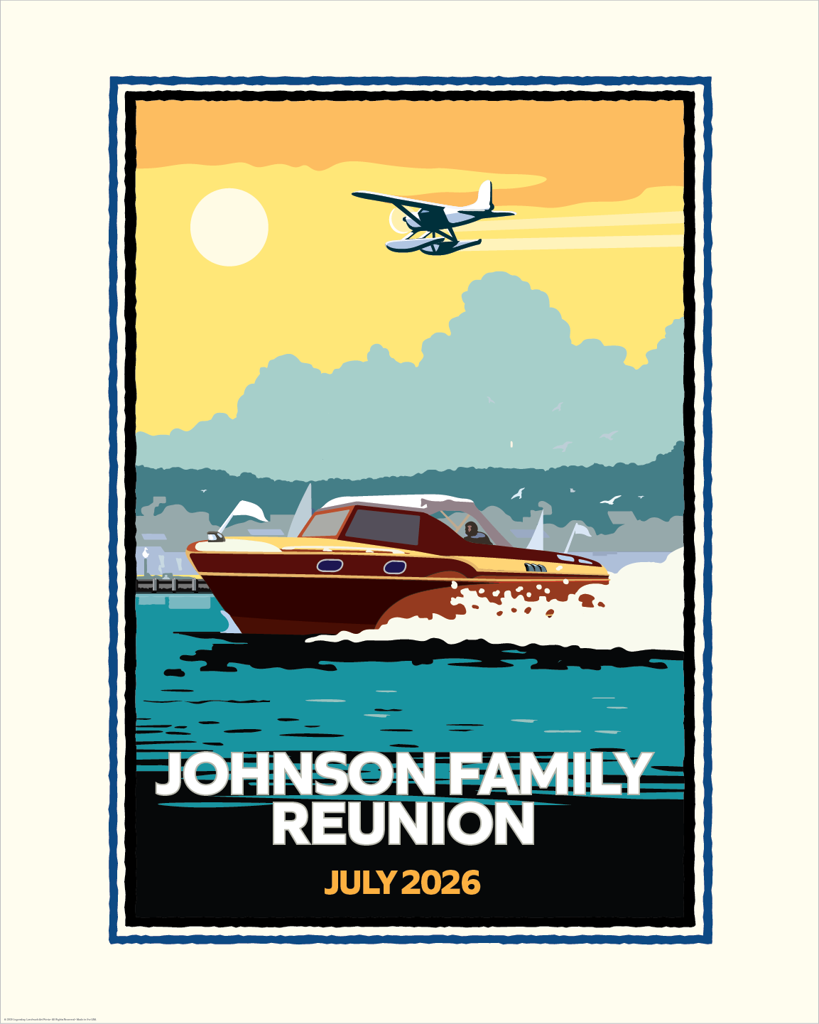 Classic Wooden Speedboat personalized event print