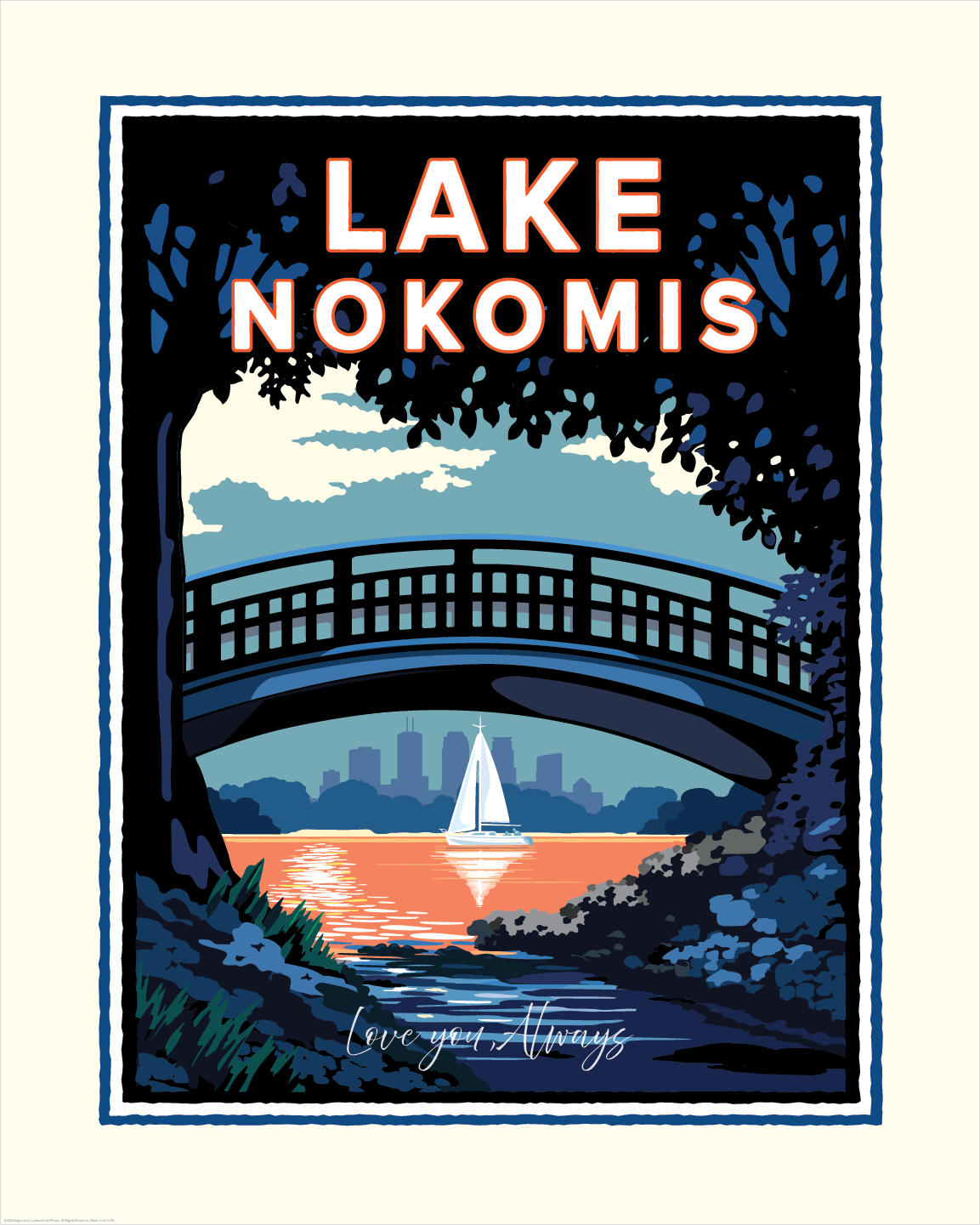 Personalized Valentine’s Gift – Lake Nokomis Minneapolis Art Print (16x20) | A Place You Love