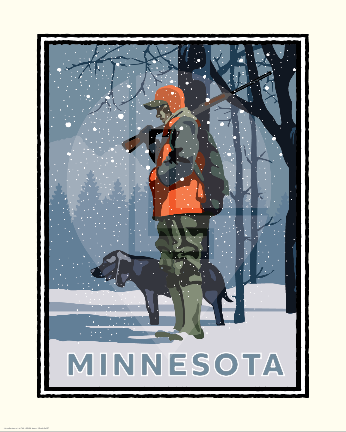 Minnesota Hunts Winter Black Lab — Minnesota Art Print