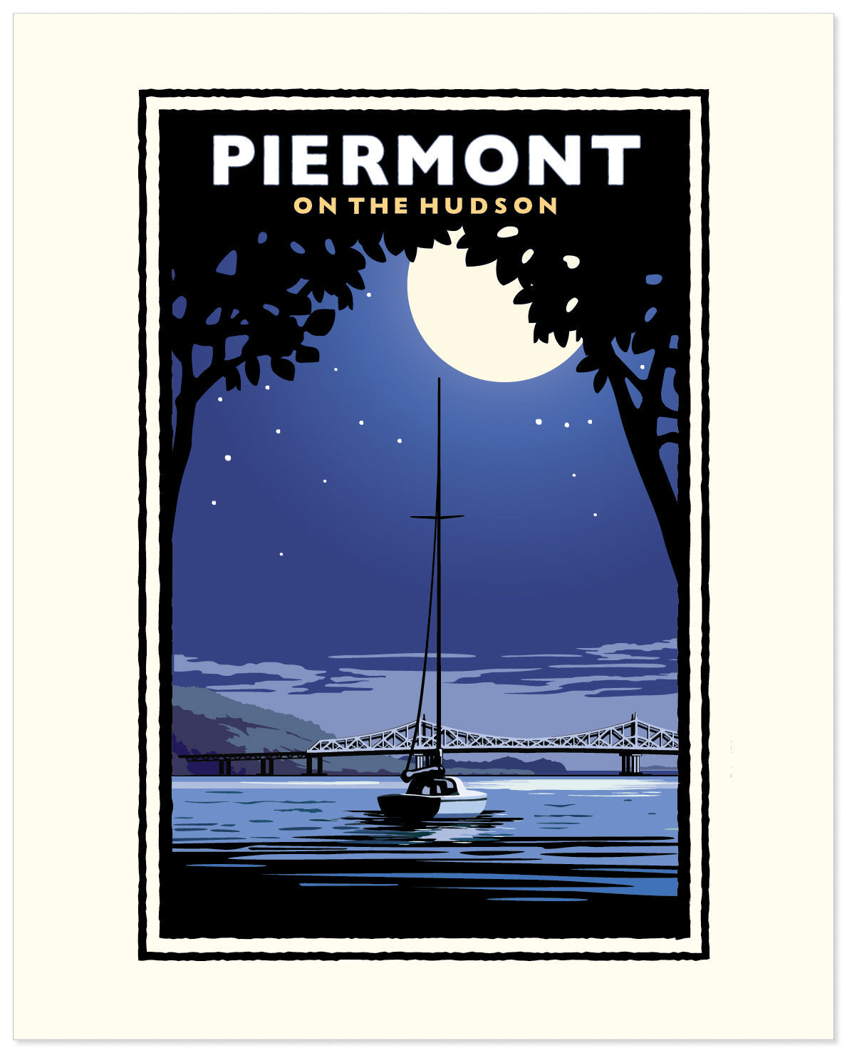 Piermont on the Hudson Moonlight — New York Art Print