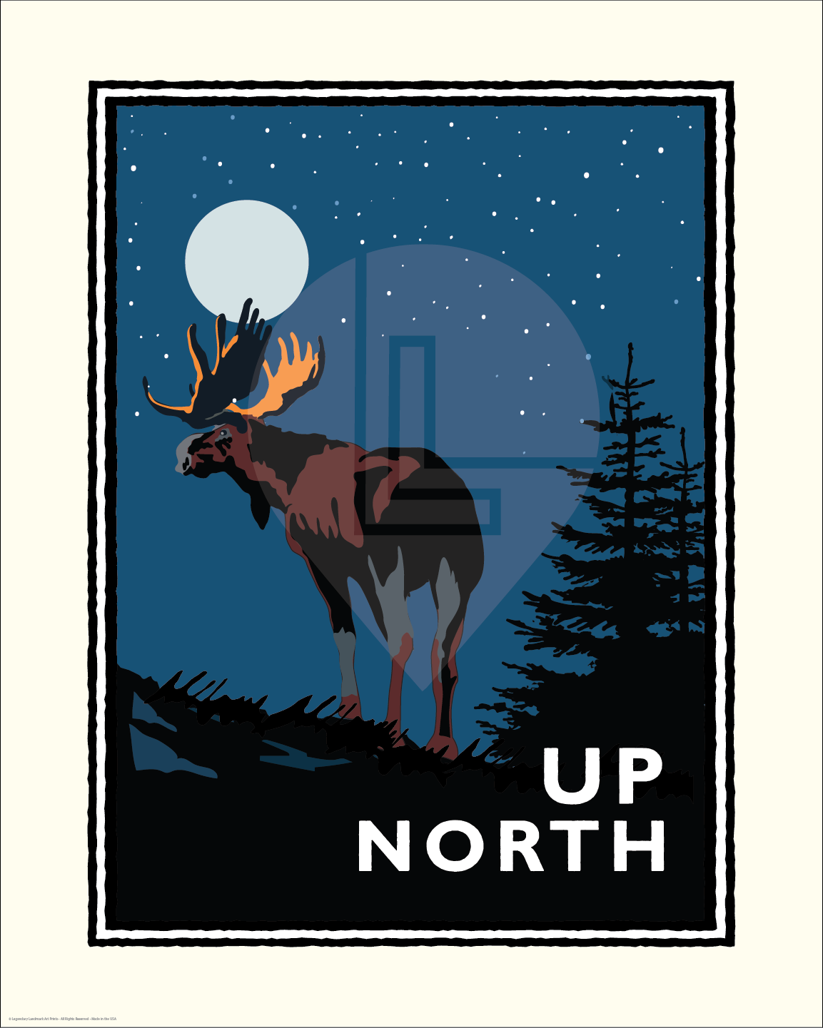 Landmark MN | Up North Art Print – Moose Under a Full Moon