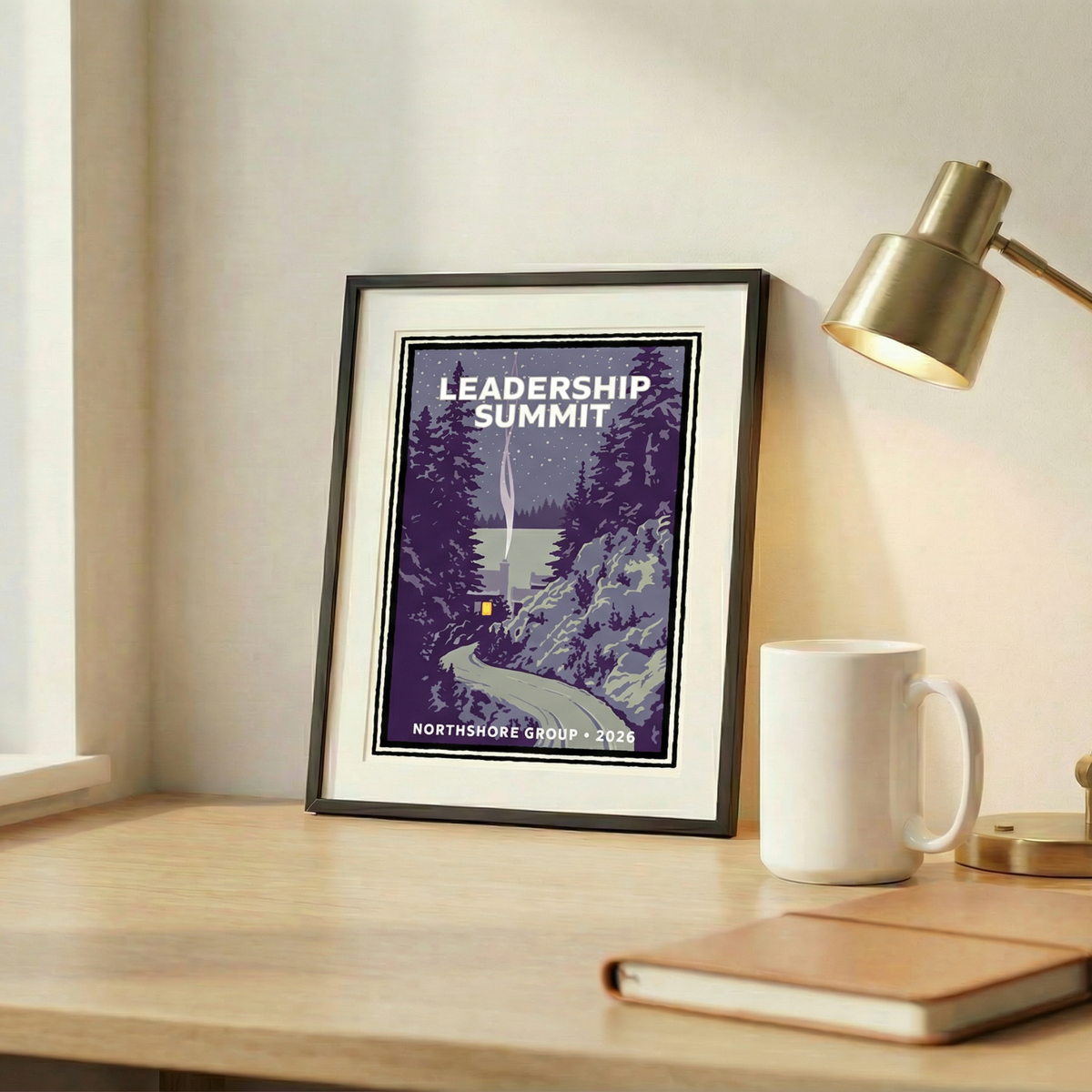 Pine Forest Cabin Winter Corporate Event Print (Customizable • 50+)