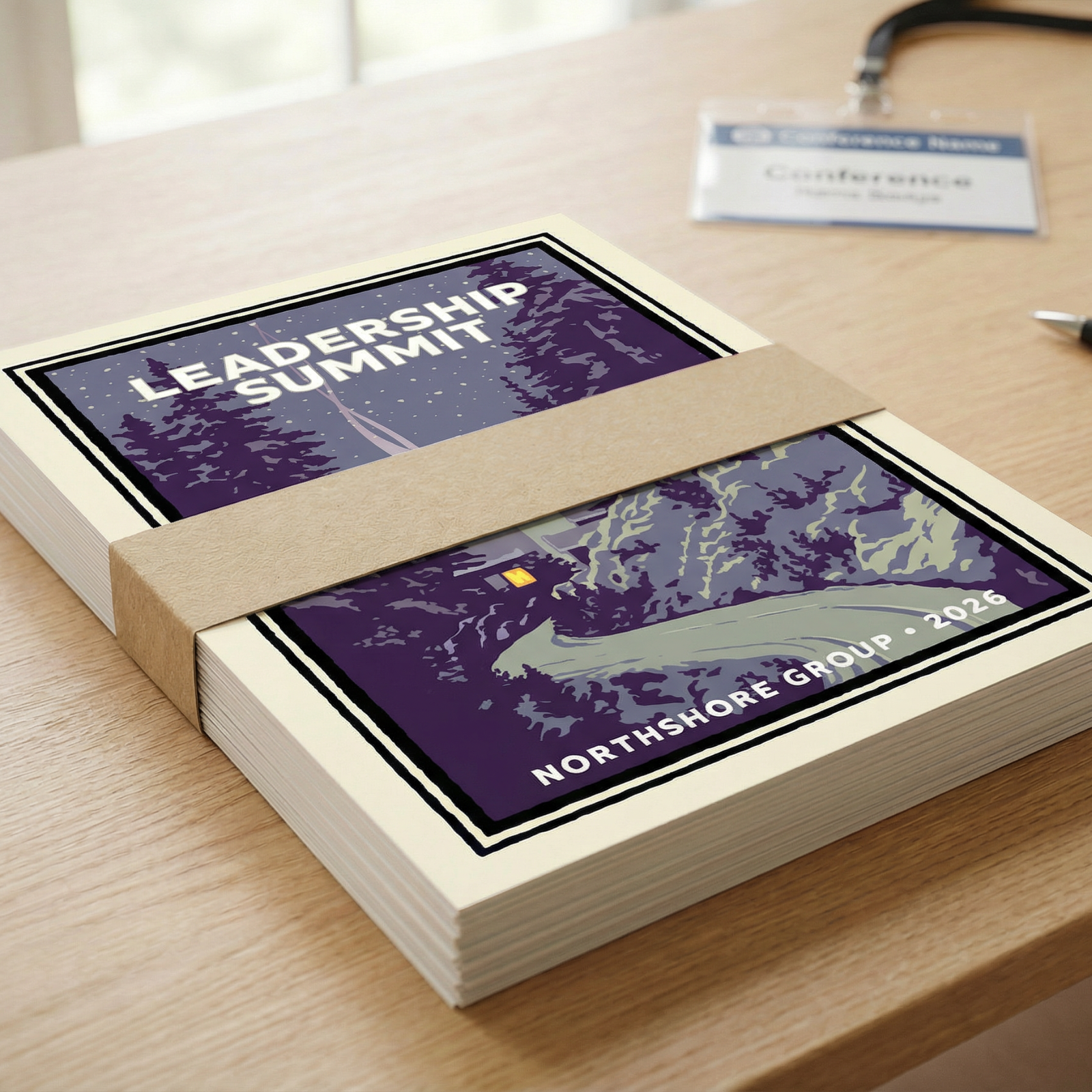 Pine Forest Cabin Winter Corporate Event Print (Customizable • 50+)