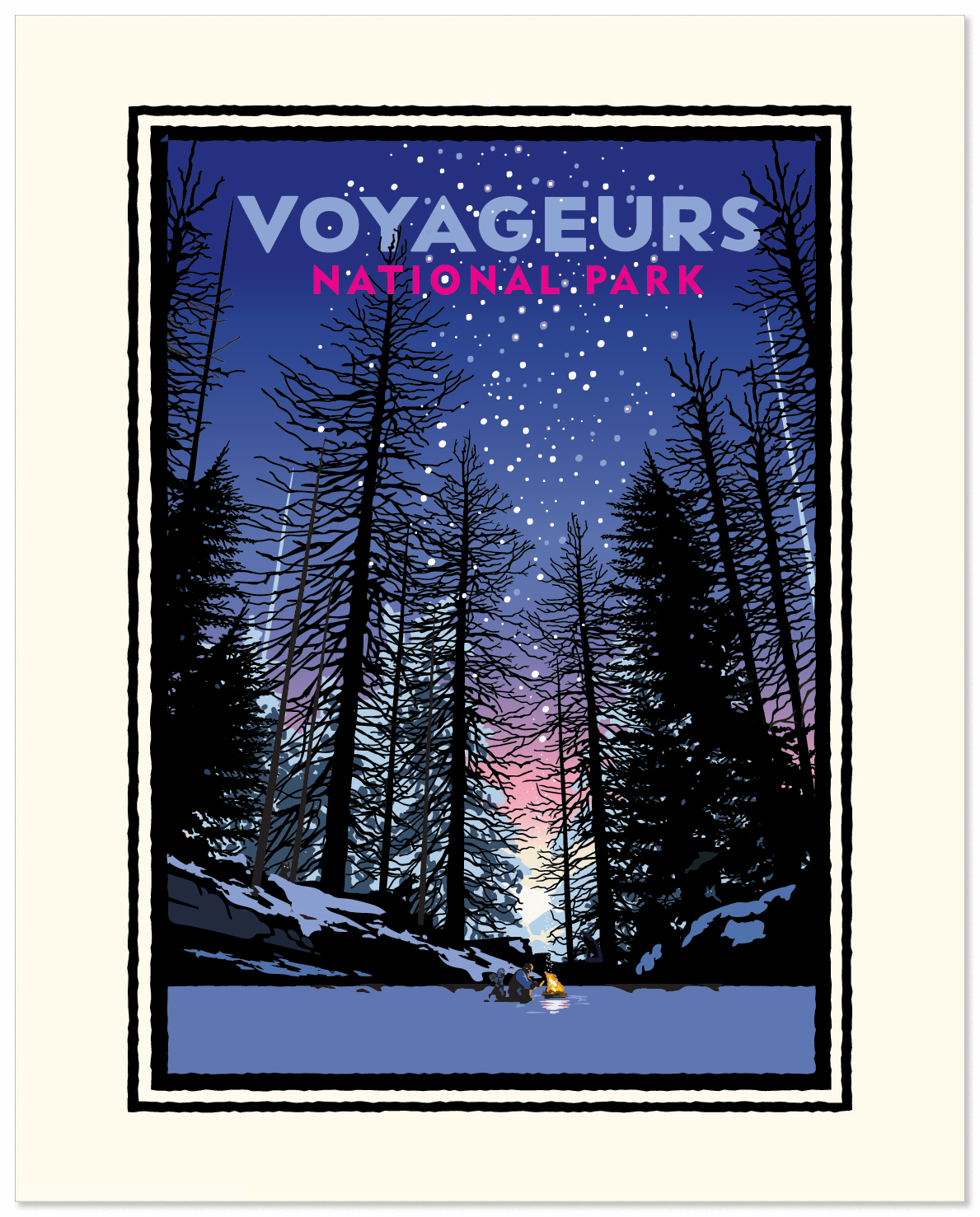 Voyageurs Winter Campfire – National Parks Art Print