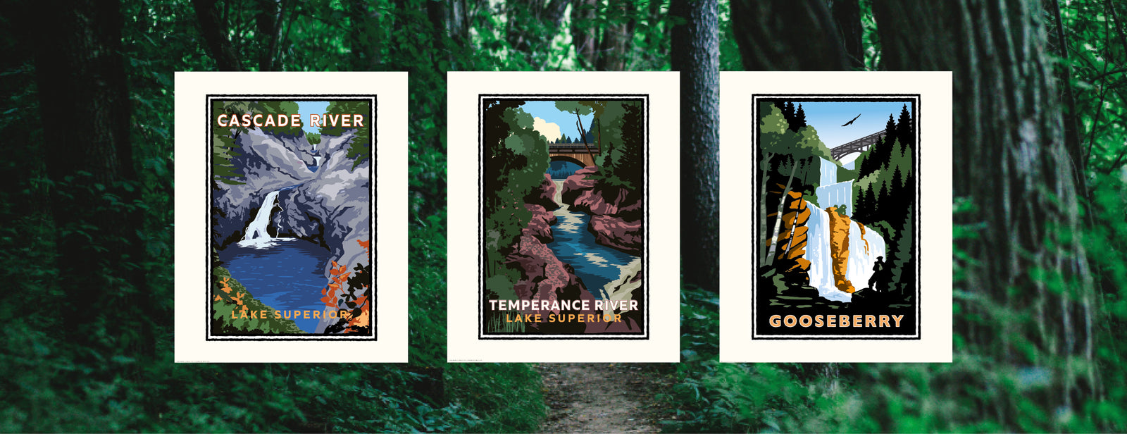 North Shore Waterfalls — Minnesota Art Print Set of 3