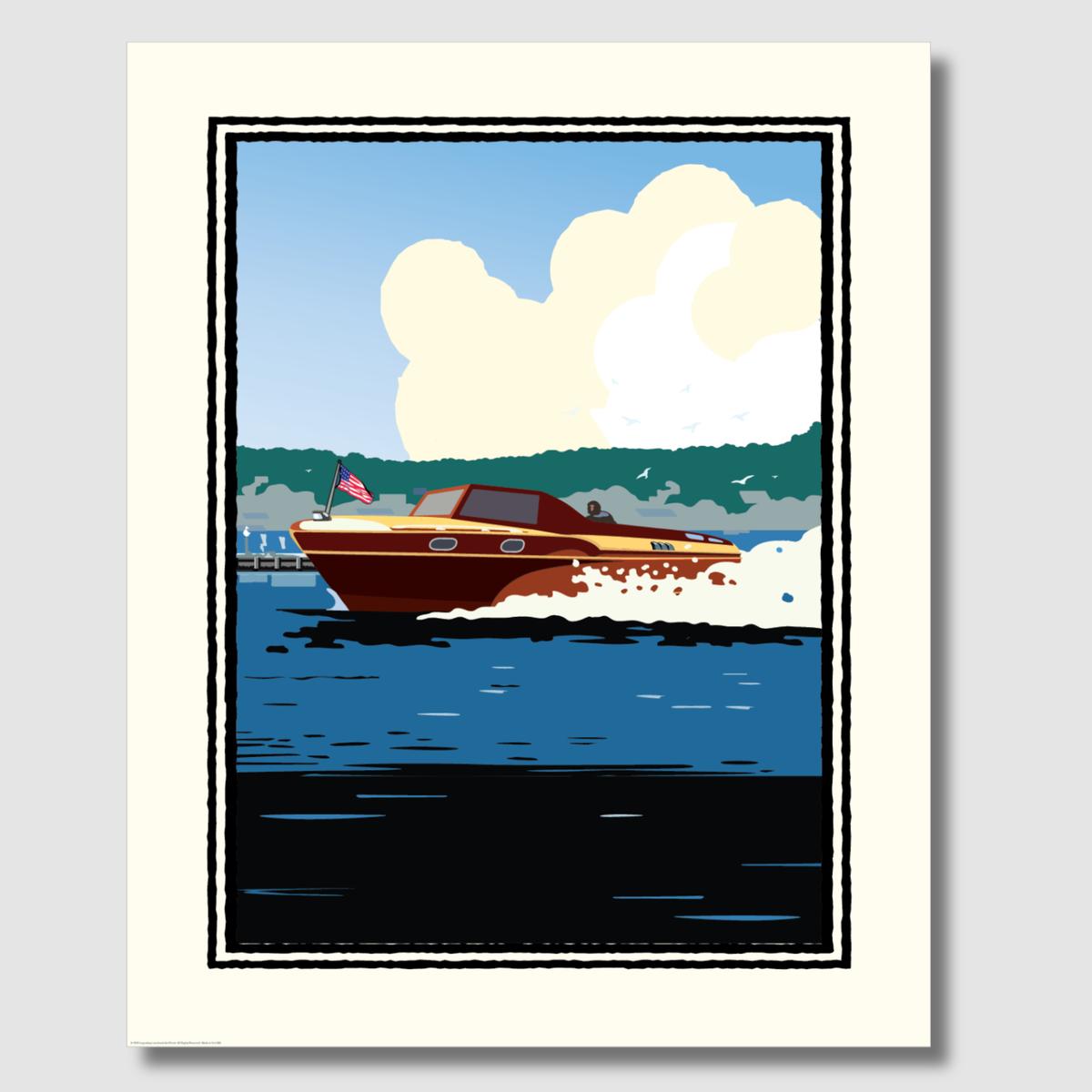 Classic Wooden Speedboat Corporate Event Print — Customizable (50+ Bulk Orders)