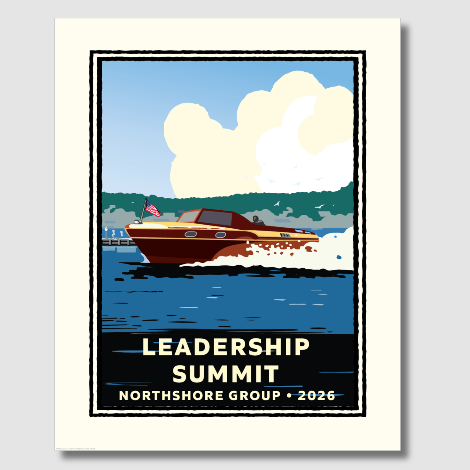 Classic Wooden Speedboat Corporate Event Print — Customizable (50+ Bulk Orders)
