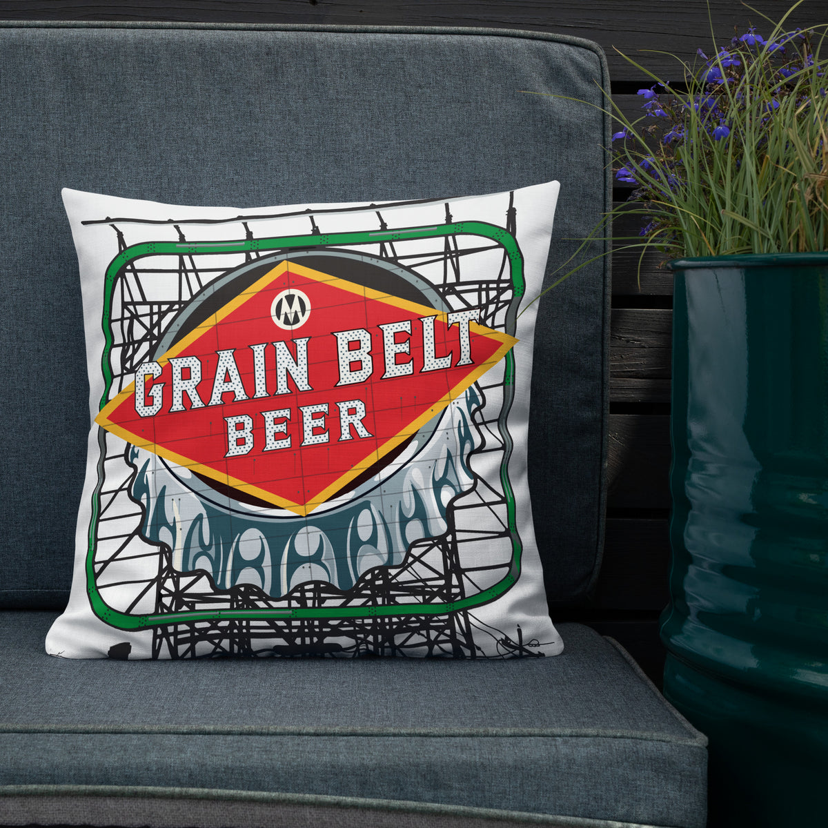 Grain Belt Sign Premium Throw Pillow