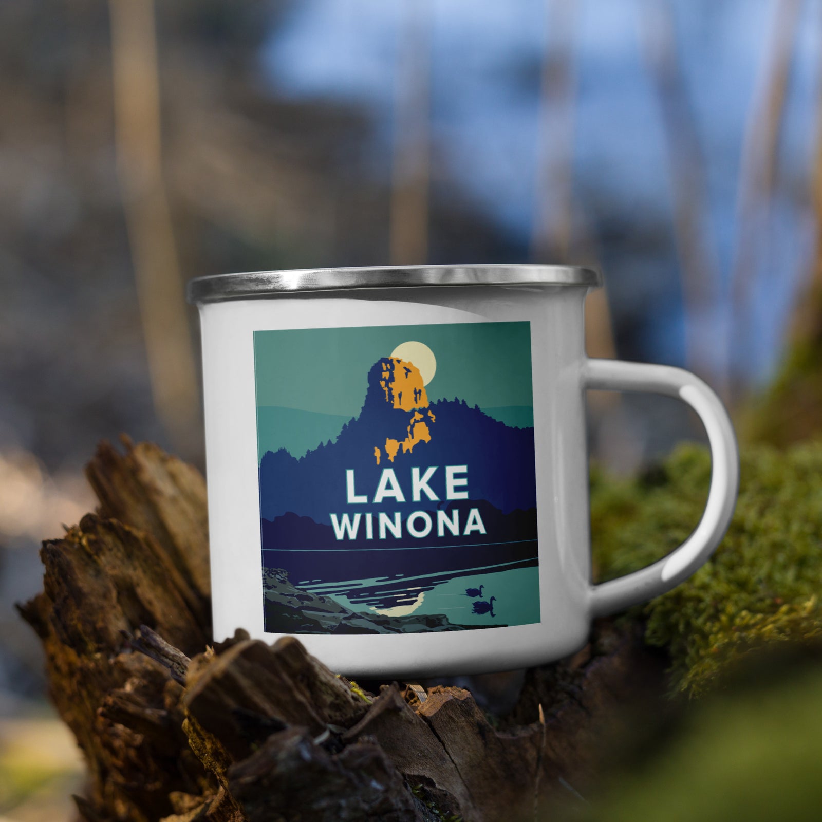 Landmark MN | Lake Winona White Enamel Mug