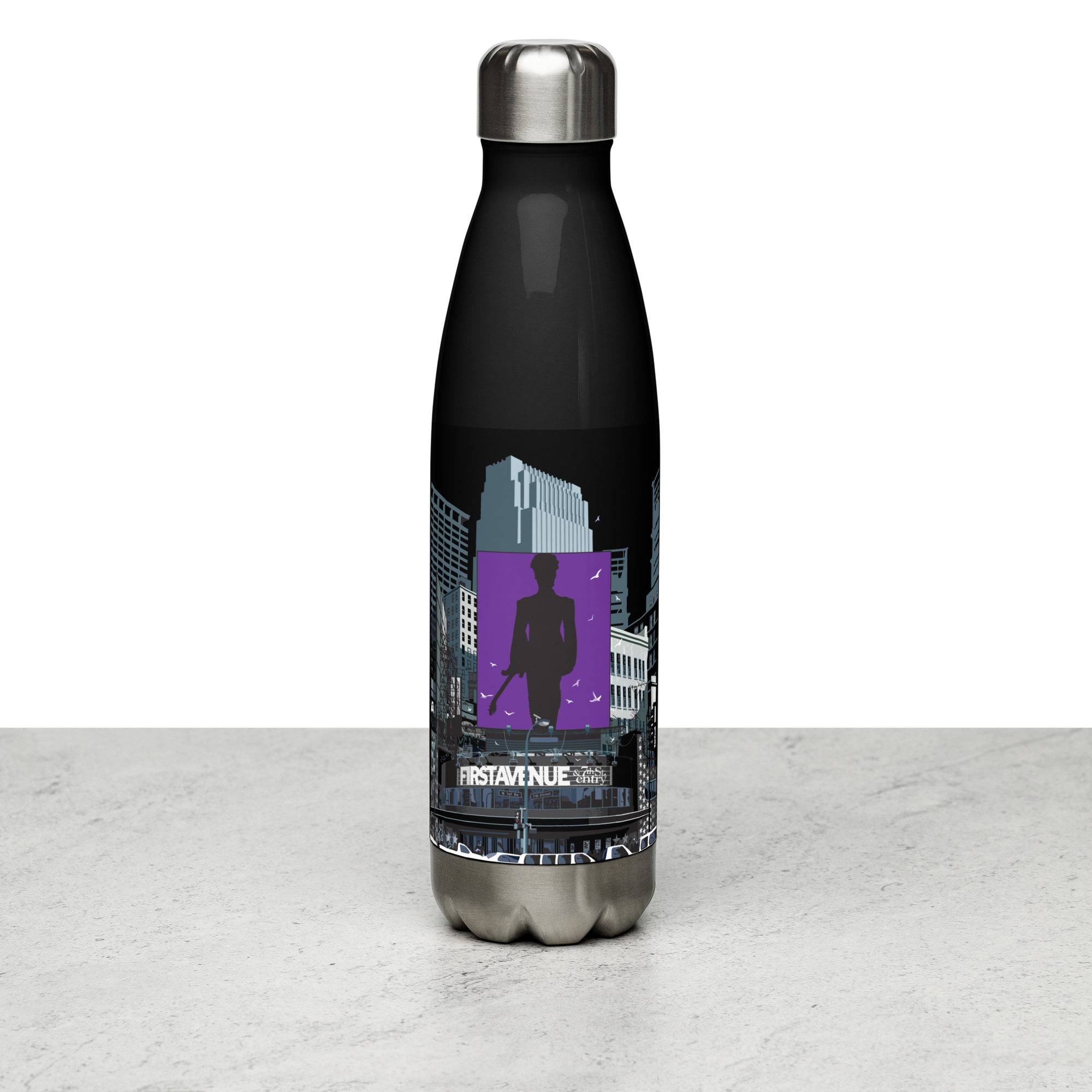 Landmark MN | First Ave Minneapolis Purple One Stainless Steel Water Bottle