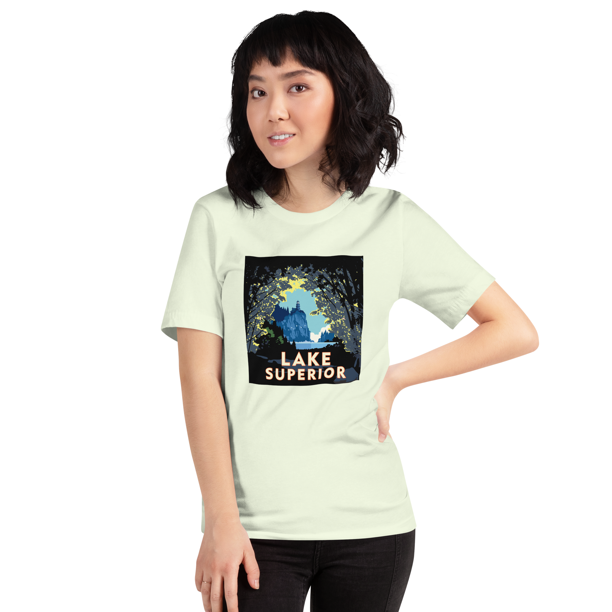 Landmark MN | Lake Superior Woods Print on White Unisex T-Shirt