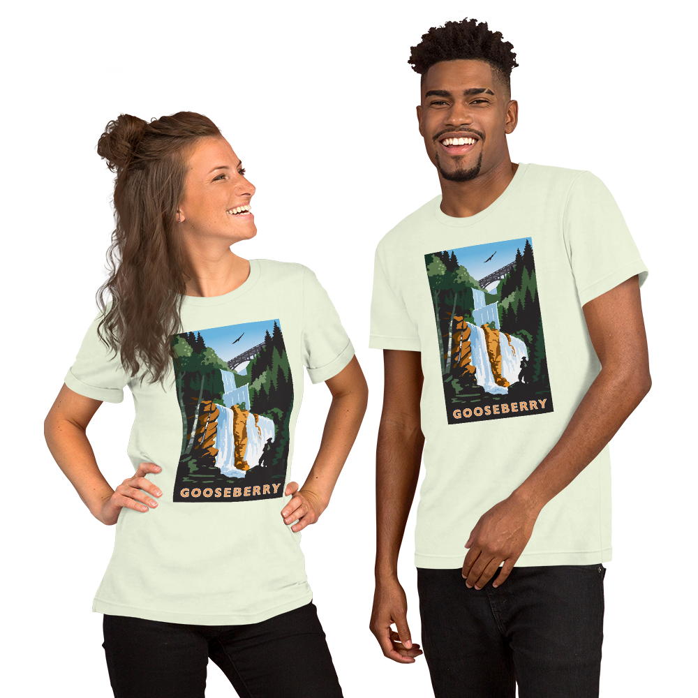 Landmark MN | Gooseberry Falls Print on White Unisex T-Shirt