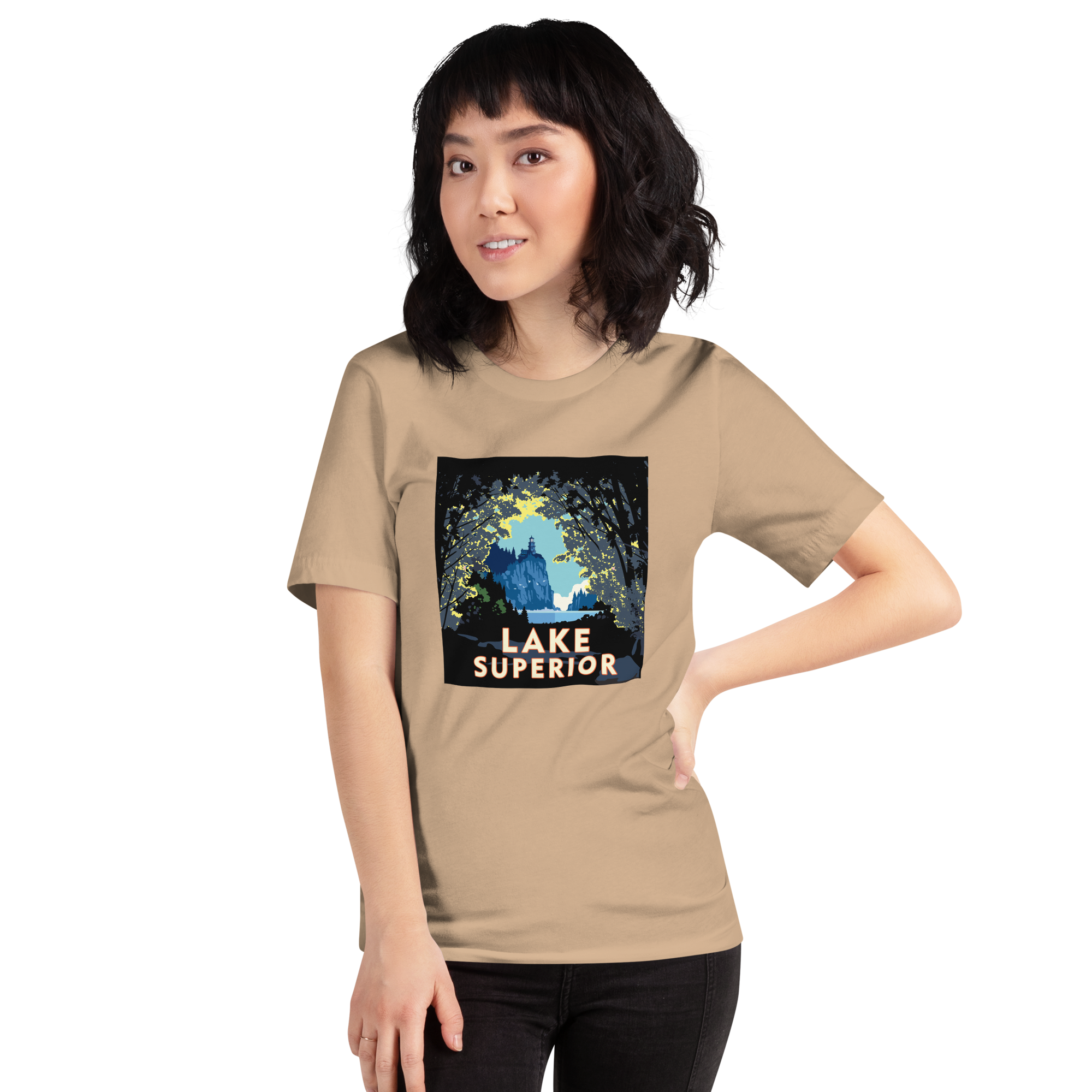 Landmark MN | Lake Superior Woods Print on White Unisex T-Shirt