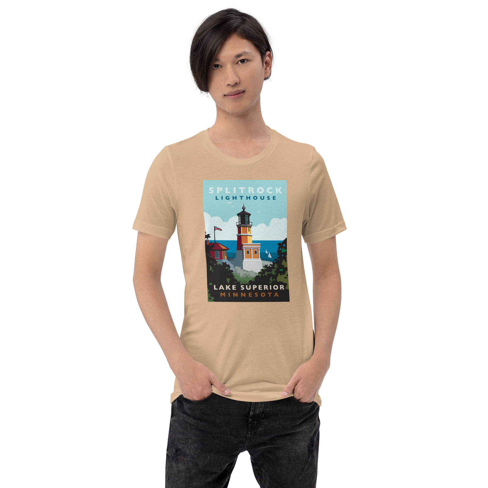 Landmark MN | Split Rock Lighthouse on White Unisex T-Shirt