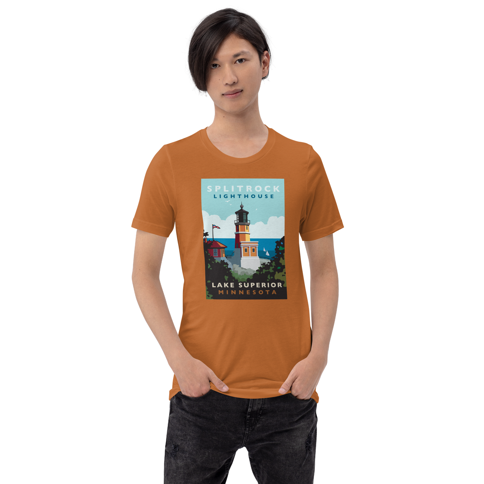 Landmark MN | Split Rock Lighthouse on White Unisex T-Shirt
