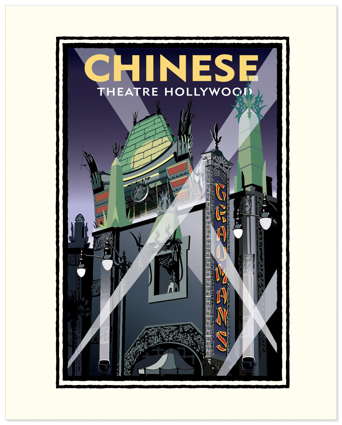 Chinese Theatre Showtime, California — Vintage Travel Poster Art Print