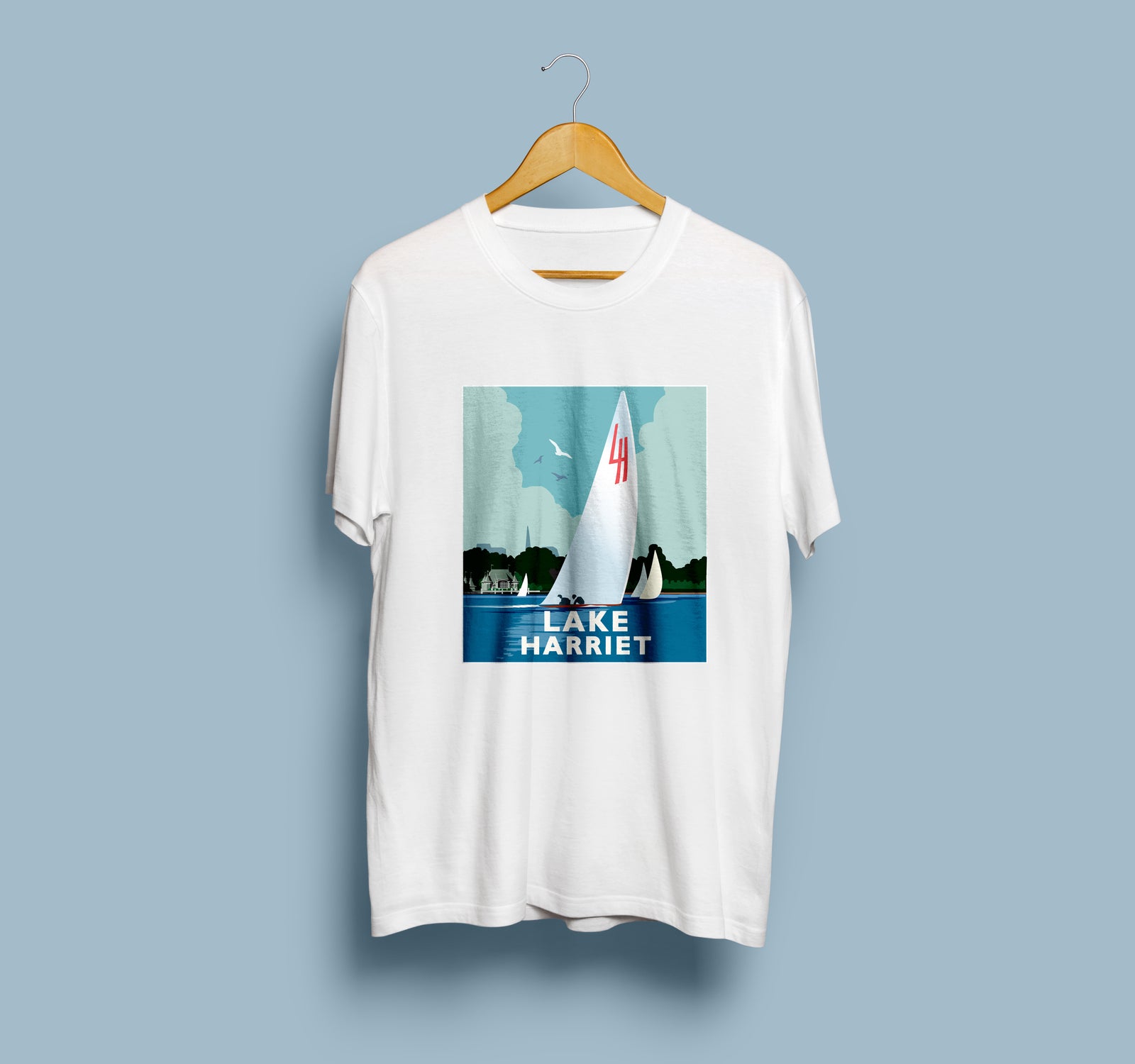 Landmark MN | Lake Harriet Sail on White Unisex T-Shirt