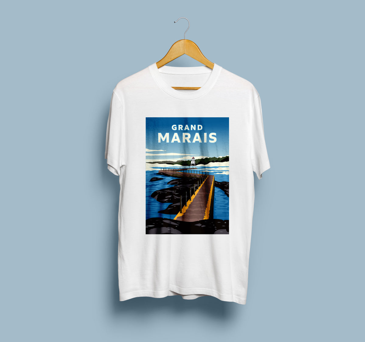 Landmark MN | Grand Marais Print on White Unisex T-Shirt