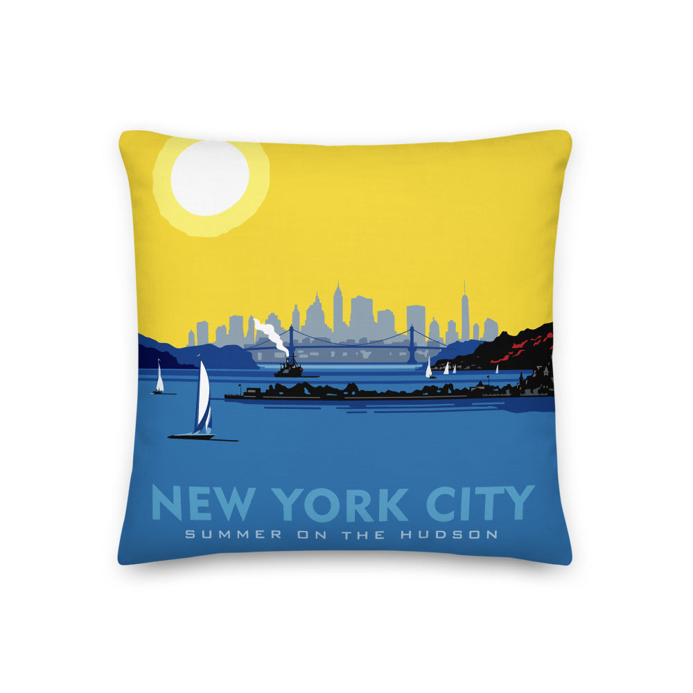 Landmark NY | Summer on the Hudson Throw Pillow