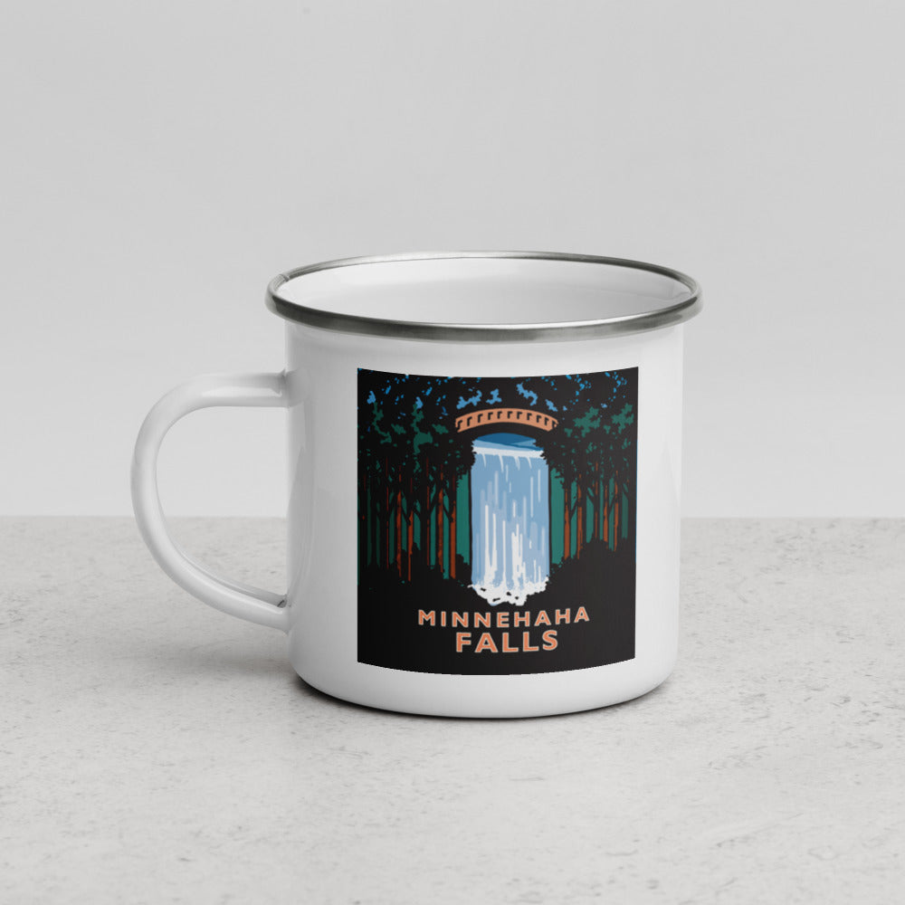 Landmark MN | Minnehaha Falls on White Enamel Mug