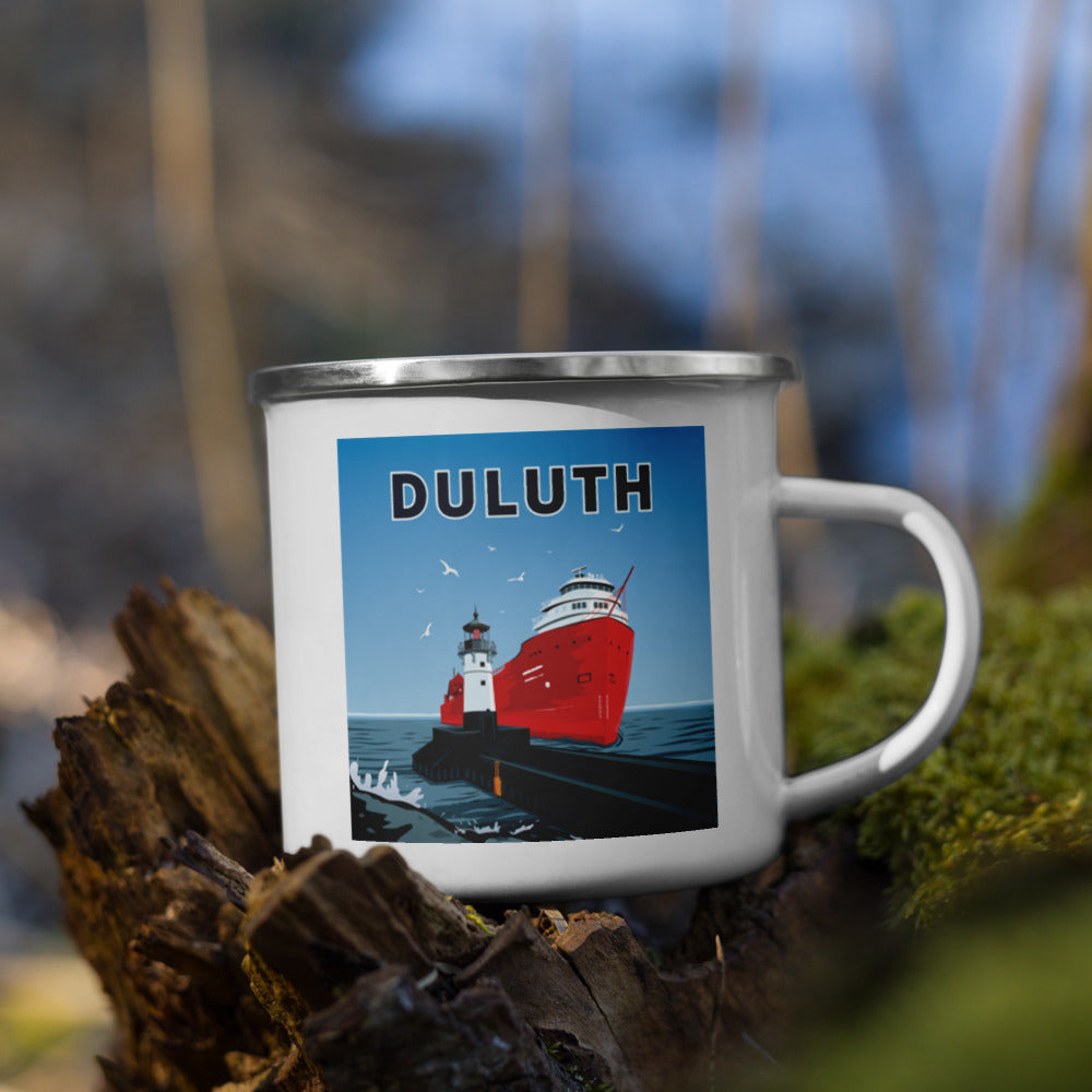 Landmark MN | Duluth Big Ship Print on White Enamel Camp Mug