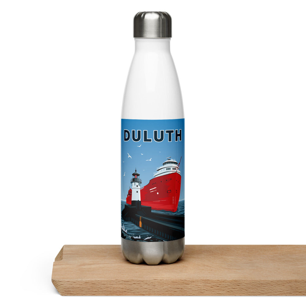 Landmark MN | Duluth Big Ship Print on White Stainless Steel Water Bottle