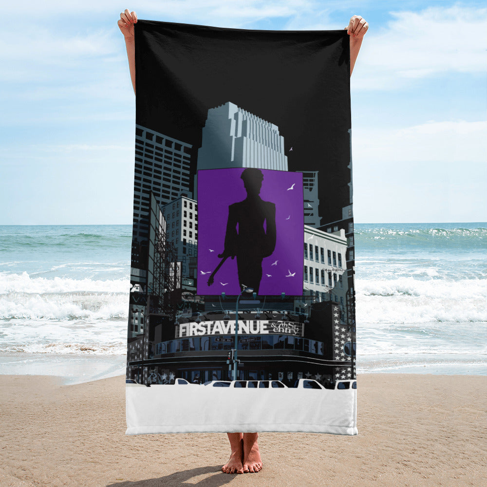 Landmark City MN | First Ave Purple Beach Towel