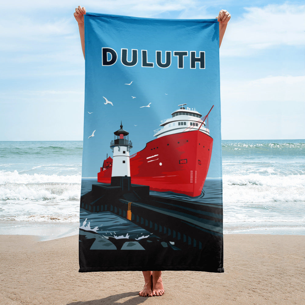 Landmark MN | Duluth Big Ship Print on Beach Towel