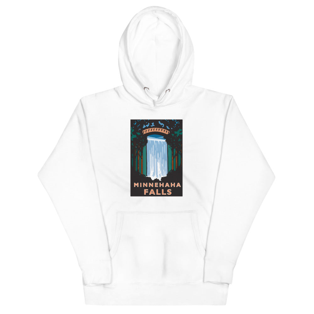 Landmark MN | Minnehaha Falls Print on White Unisex Hoodie