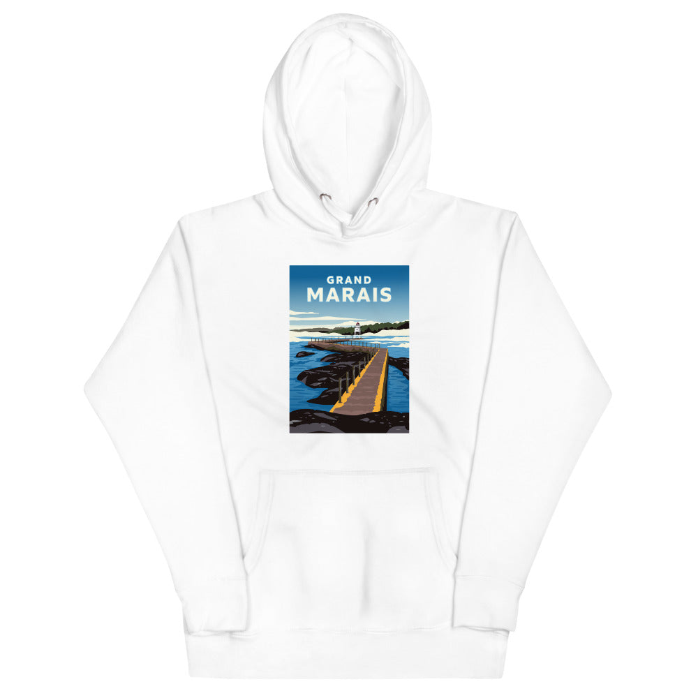 Landmark MN | Grand Marais Print on White Unisex Hoodie