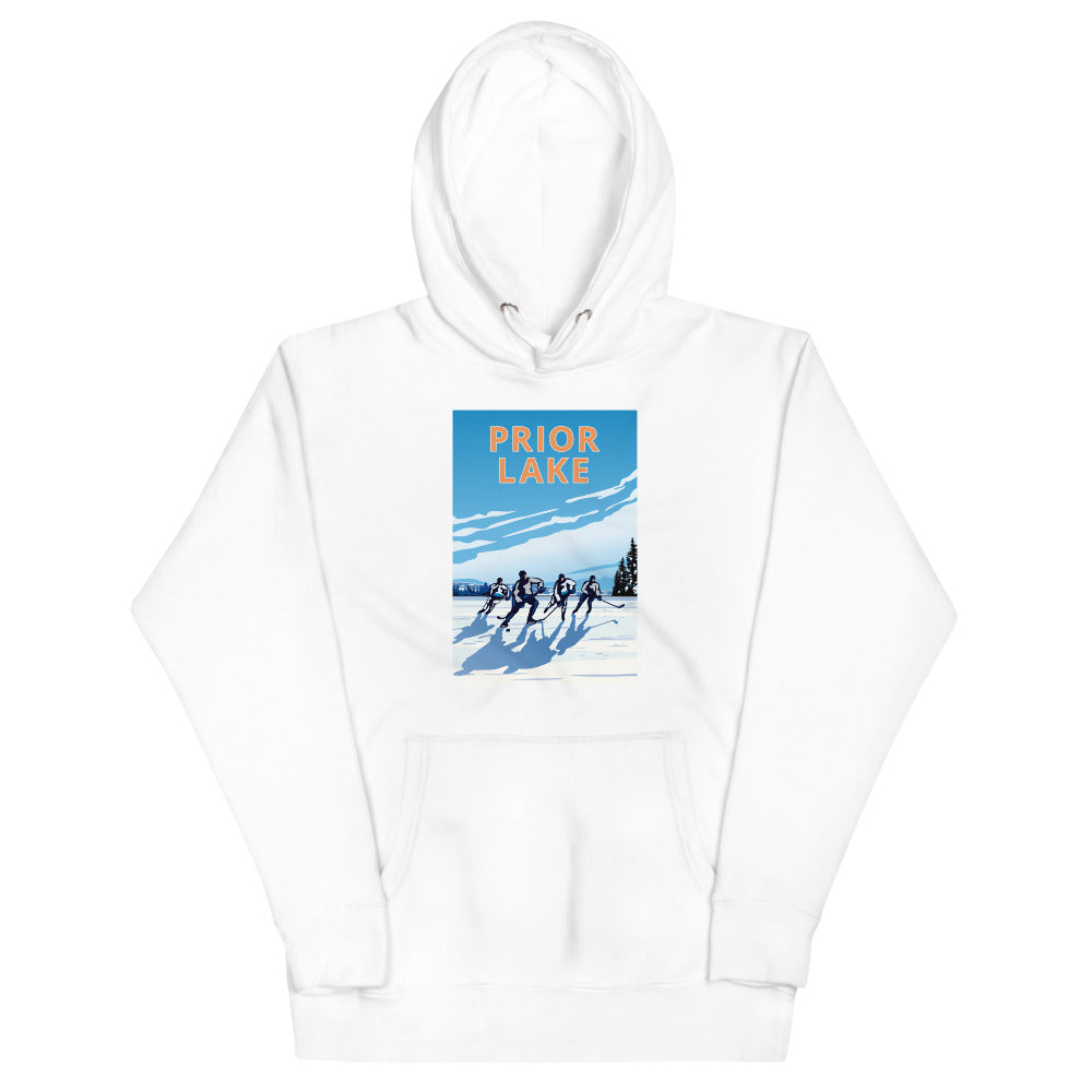 Landmark MN | Prior Lake Pond Hockey on White Unisex Hoodie