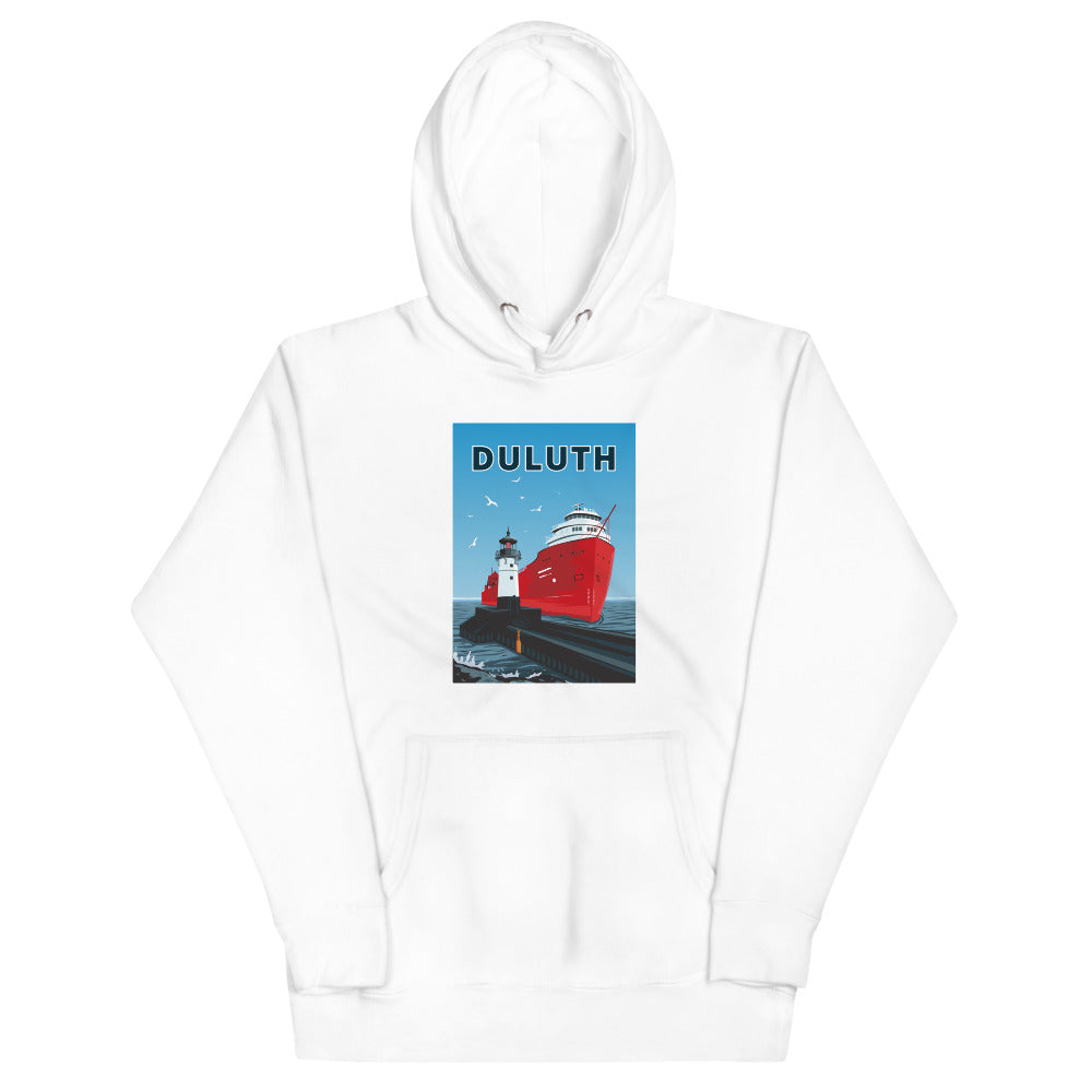 Landmark MN | Duluth Big Ship Printed on White Unisex Hoodie