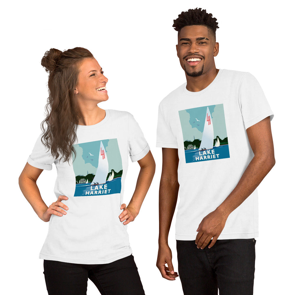 Landmark MN | Lake Harriet Sail on White Unisex T-Shirt