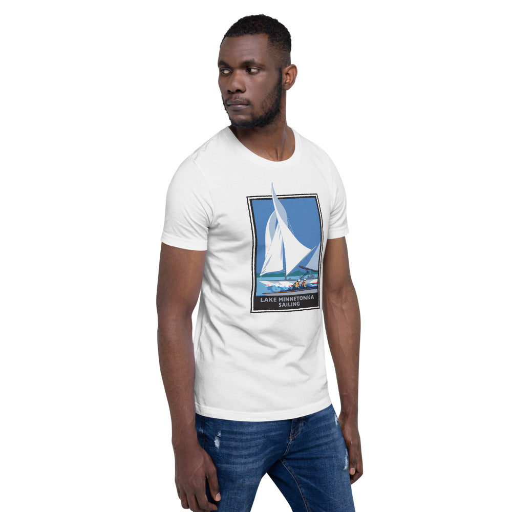 Landmark MN | Lake Minnetonka Sail Print on White Unisex T-Shirt
