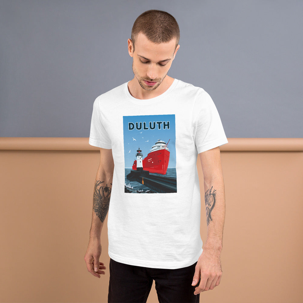 Landmark MN | Duluth Big Ship Print on White Unisex T-Shirt