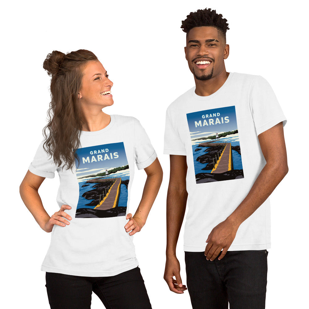 Landmark MN | Grand Marais Print on White Unisex T-Shirt